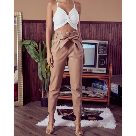 Paperbag Waist Faux Leather Pant - Picture 4 of 4
